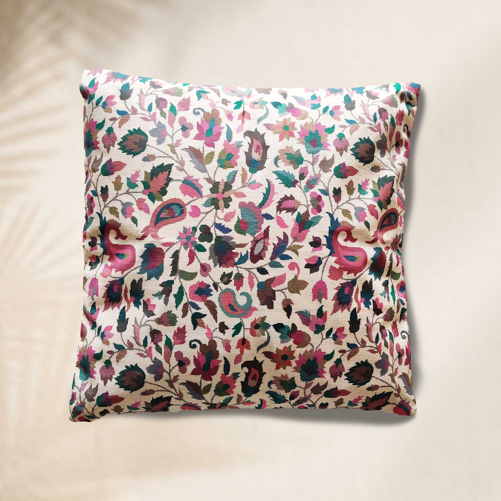 Floral Printed Pink Pure Cotton Cushion Cover - 16 x 16 inches