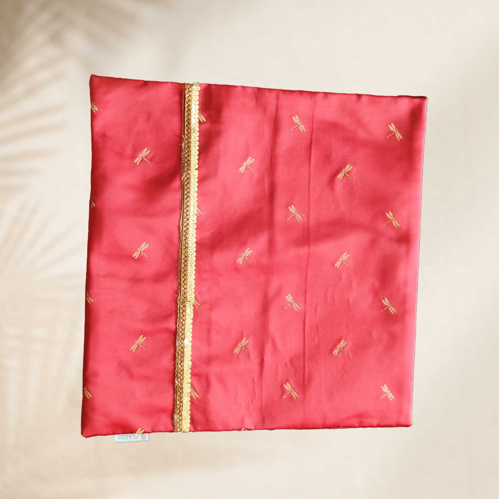 Authentic Maroon Red Cushion Cover - 16 x 16 inches | Heavy Silk Polyester with Pure Casement Cotton Back with Zipper