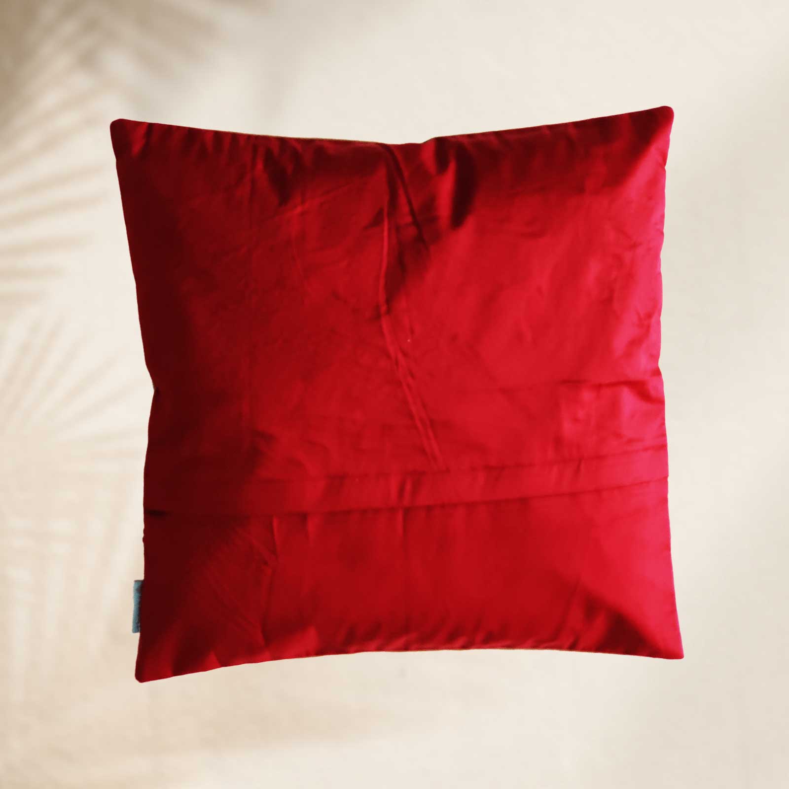 Authentic Maroon Red Cushion Cover - 16 x 16 inches | Heavy Silk Polyester with Pure Casement Cotton Back with Zipper