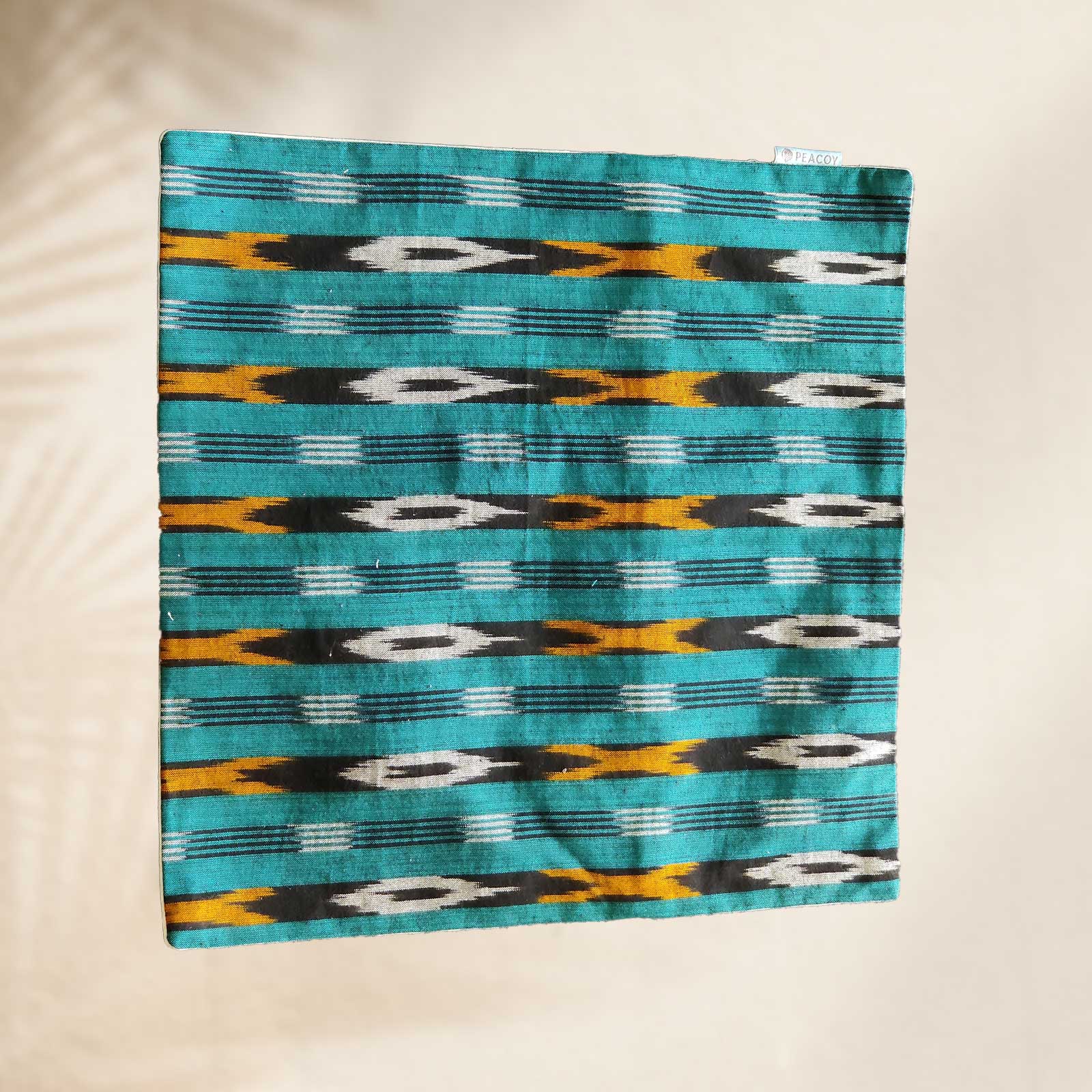 Sea Blue Patterned Pure Cotton Cushion Cover - 16 x 16 inches