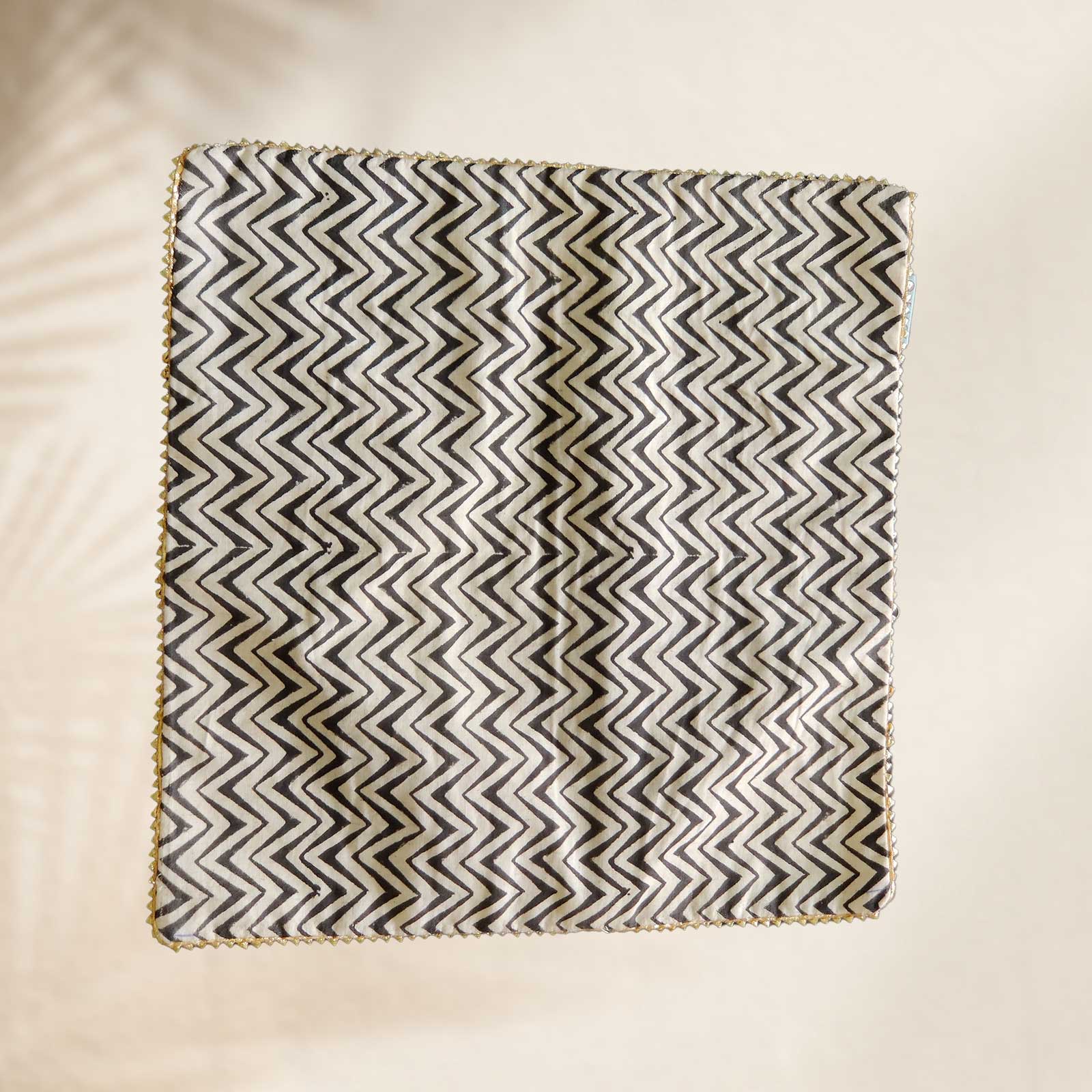 Zig-Zag Black & White Pure Cotton Cushion Cover - 16 x 16 inches