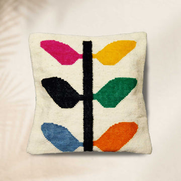 Multicolor Leaves 100 % Wool Cushion Cover - 18 x 18 inches