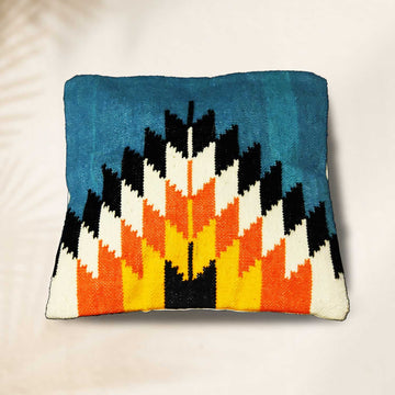 Multicolor Statement Handwoven Wool Cushion Cover - 18 x 18 inches