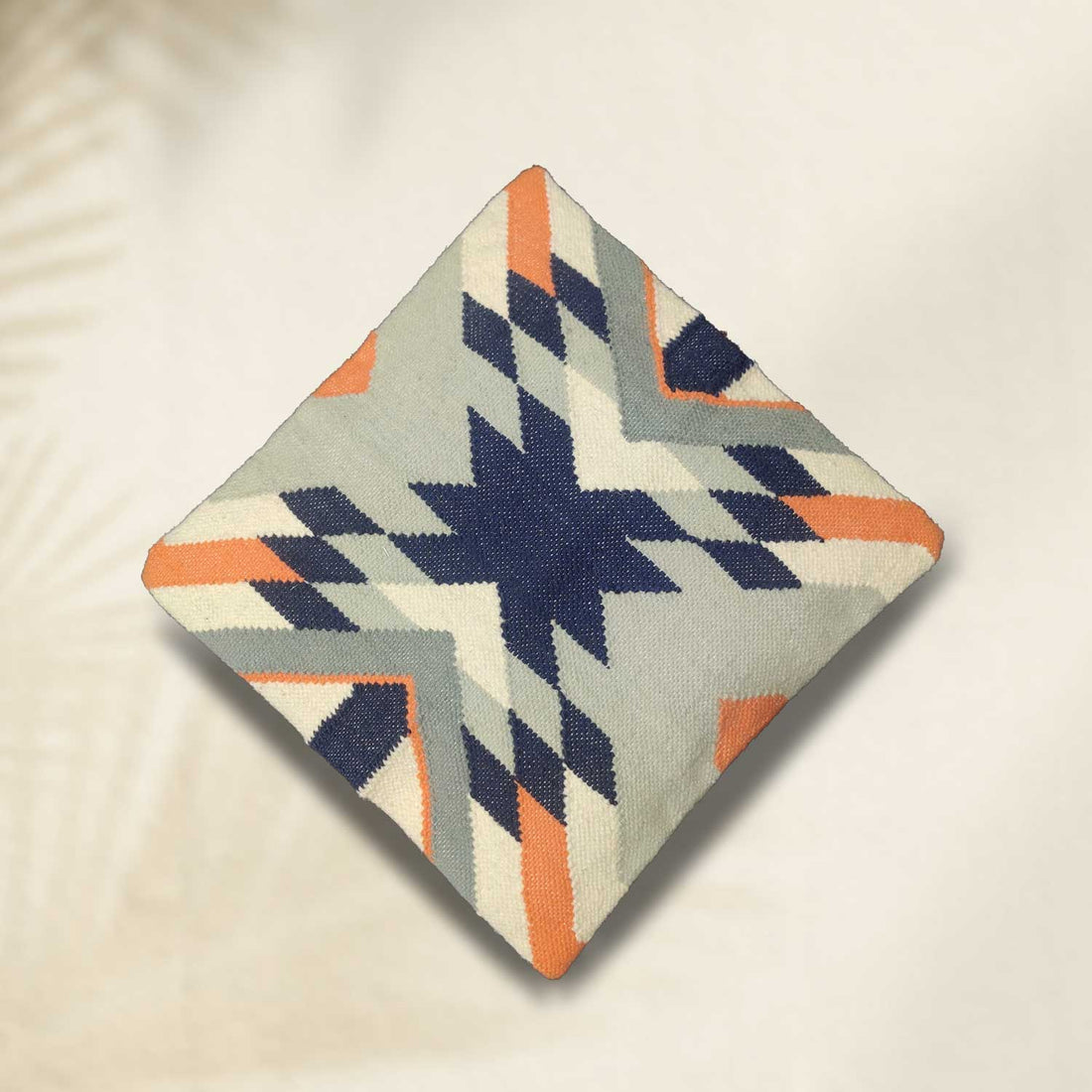 Blue & Grey Handwoven Wool Cushion Cover - 18 x 18 inches