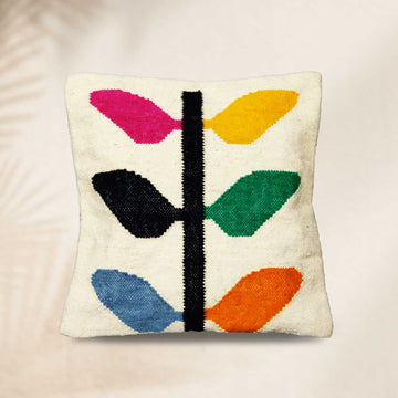 Multicolor Leaves 100 % Wool Cushion Cover - 18 x 18 inches