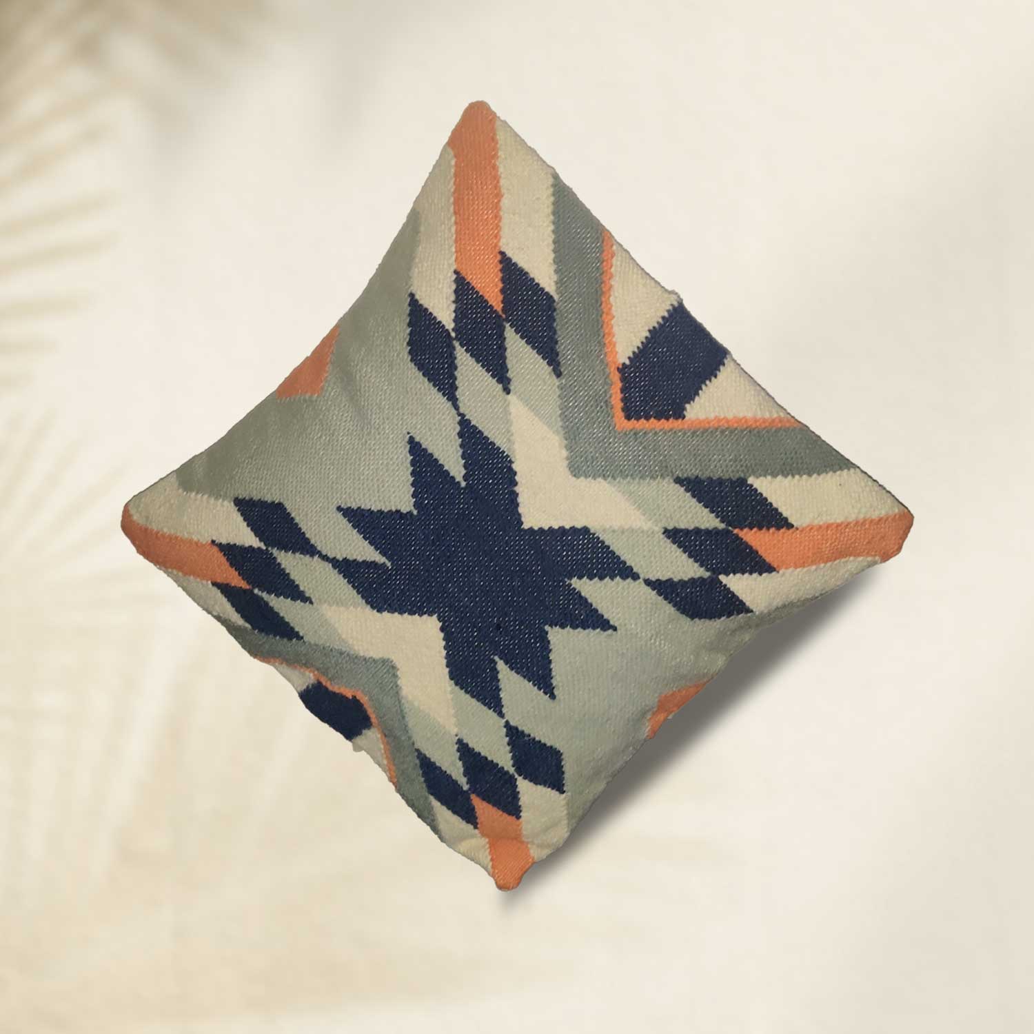 Blue & Grey Handwoven Wool Cushion Cover - 18 x 18 inches