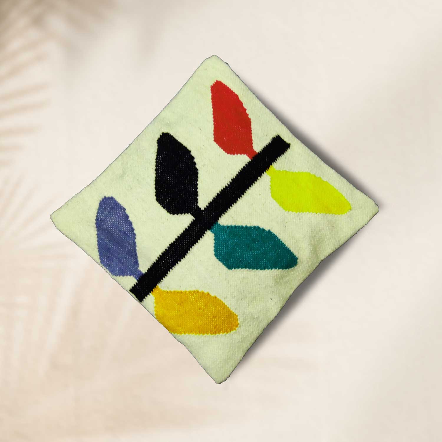 Multicolor Leaves 100 % Wool Cushion Cover - 18 x 18 inches