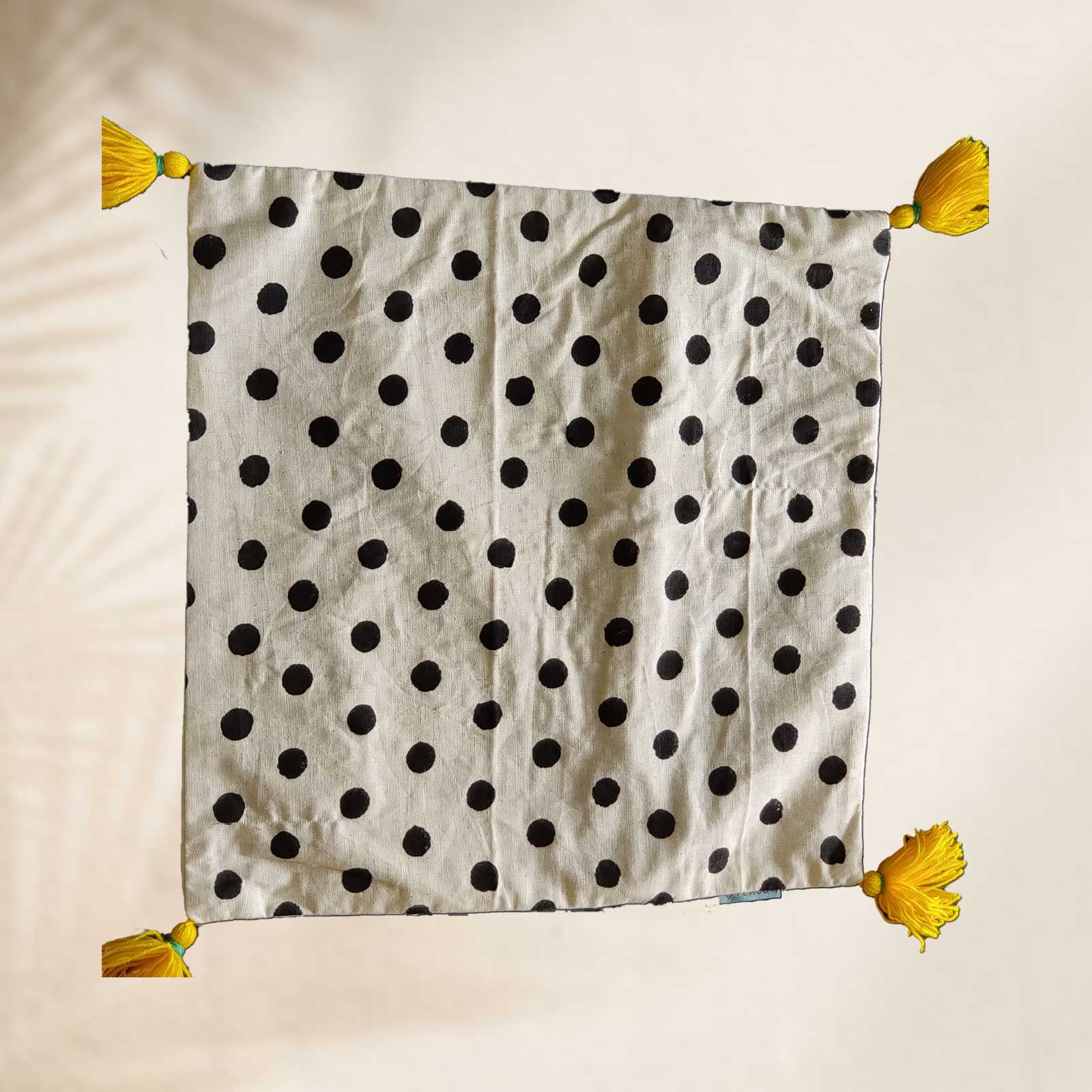 Polka Dot with Pom-Pom Pure Cotton Cushion Cover - 16 x 16 inches