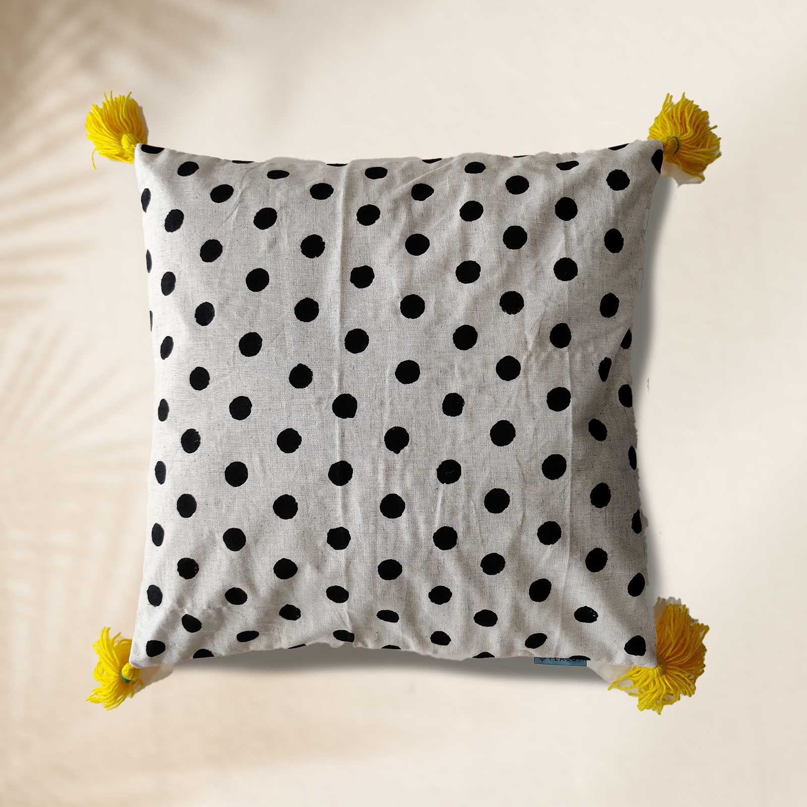 Polka Dot with Pom-Pom Pure Cotton Cushion Cover - 16 x 16 inches