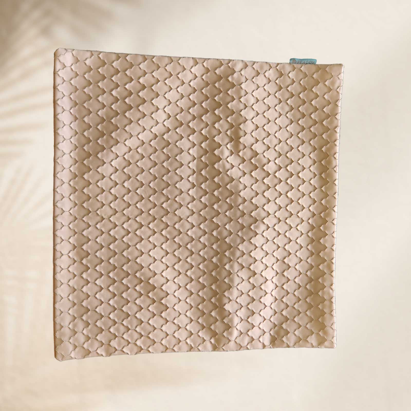 Light Beige Golden Cushion Cover - 16 x 16 inches | Heavy Silk Polyester with Pure Casement Cotton Back Side