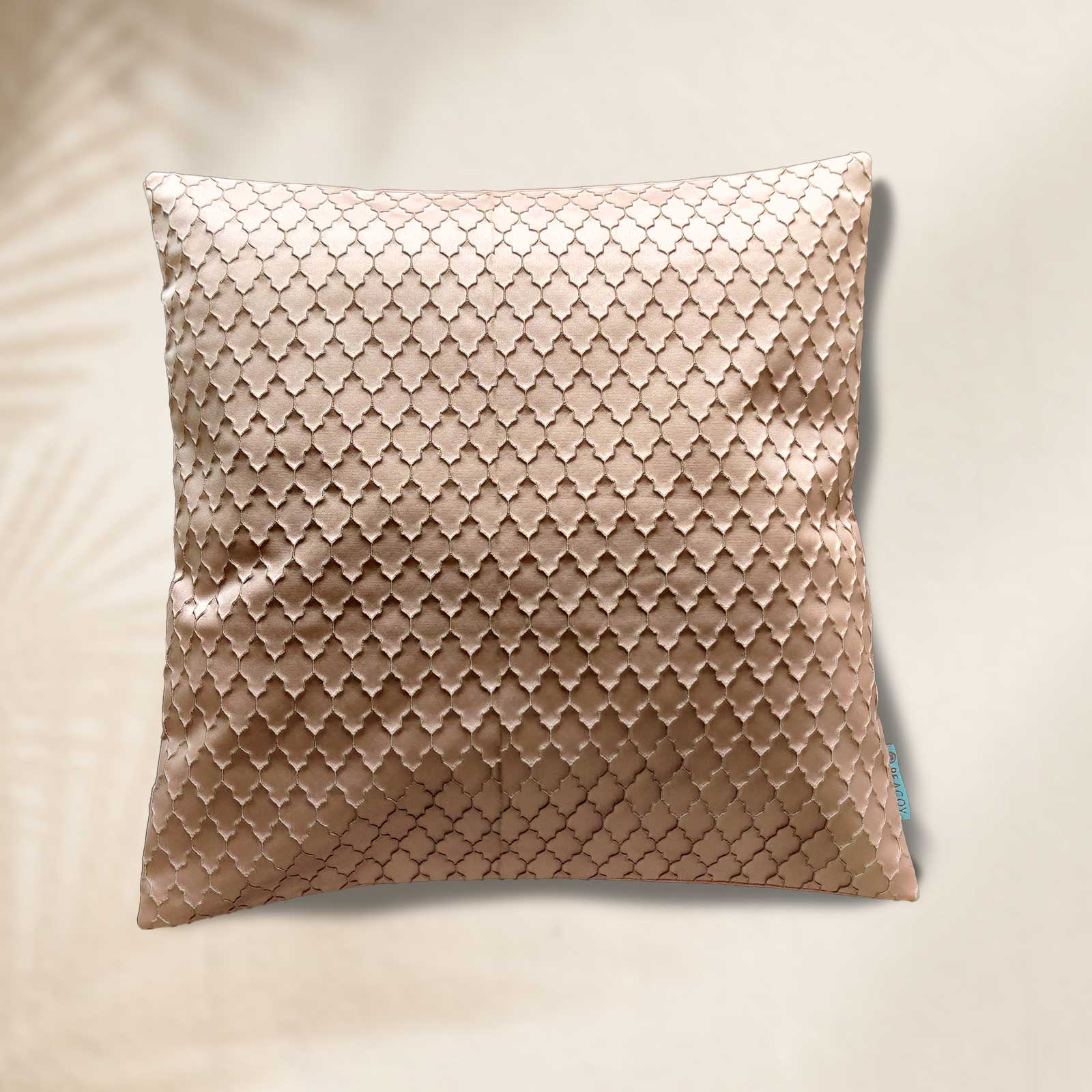 Light Beige Golden Cushion Cover - 16 x 16 inches | Heavy Silk Polyester with Pure Casement Cotton Back Side
