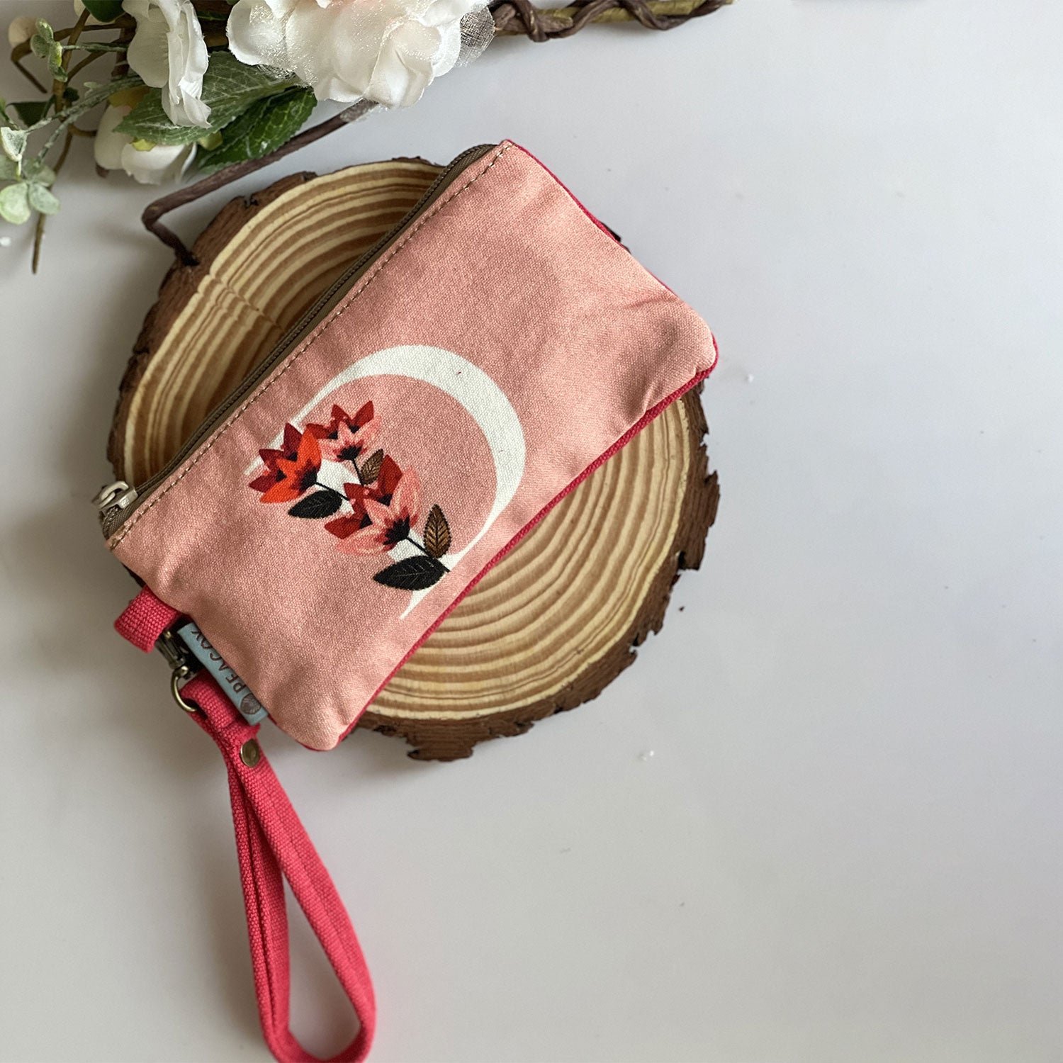 100% Cotton Pink Utility Pouch With Initial D - 7 inches x 5 inches | Peacoy