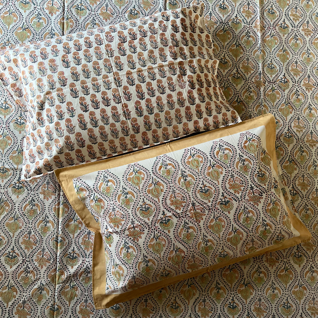 Grey and brown colors flowers printed bedsheet