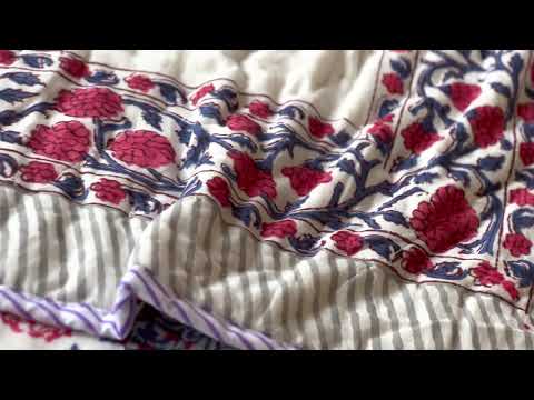 White & Red Soft Cotton Floral Printed Quilt - 60 inches x 90 inches