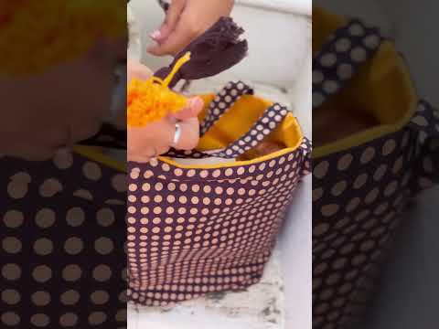 Brown Polka Dot Draw String Crochet Tote Bag