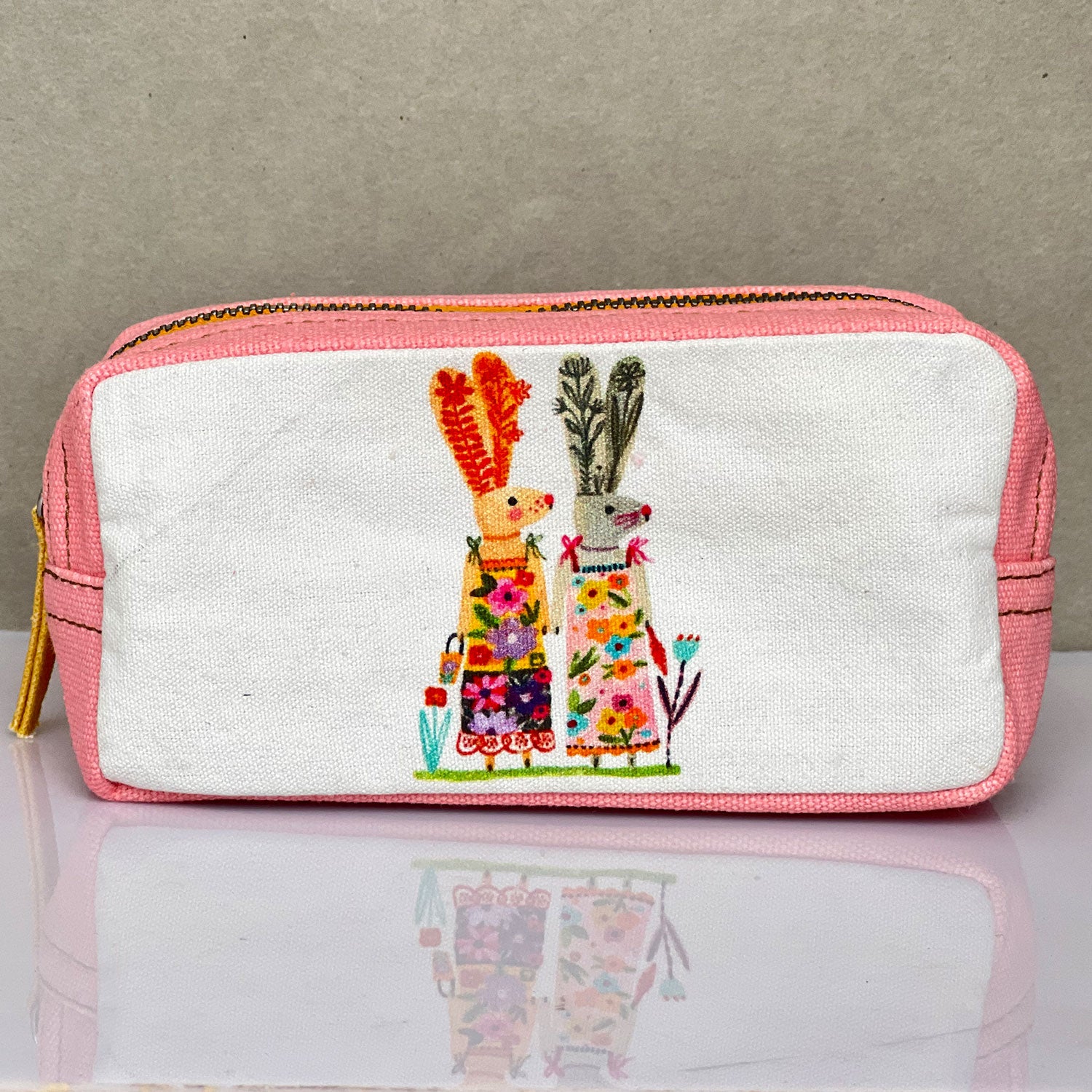 Rabbit Printed Light Pink Toiletry Pouches (3 Pouches)