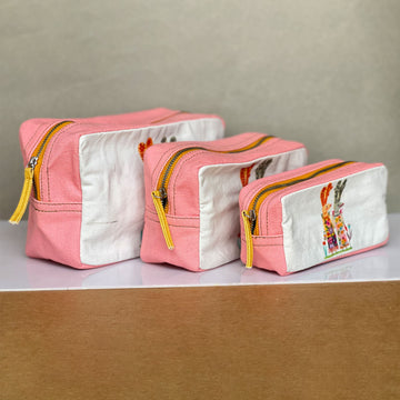 Rabbit Printed Light Pink Toiletry Pouches (3 Pouches)