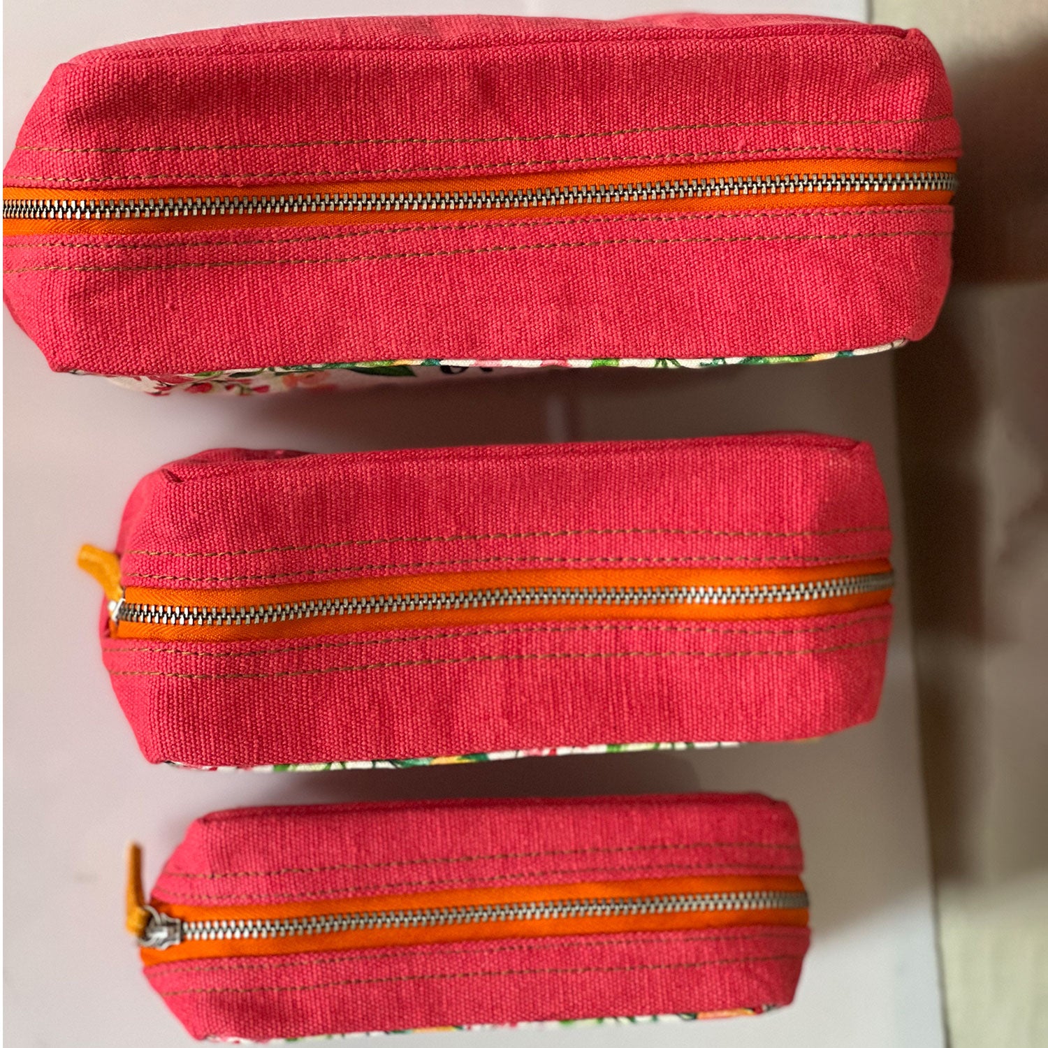 Flower printed Pink Toiletry Pouches (3 Pouches)