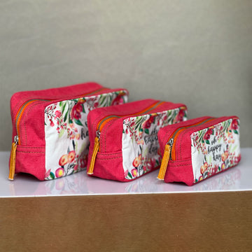 Flower printed Pink Toiletry Pouches (3 Pouches)
