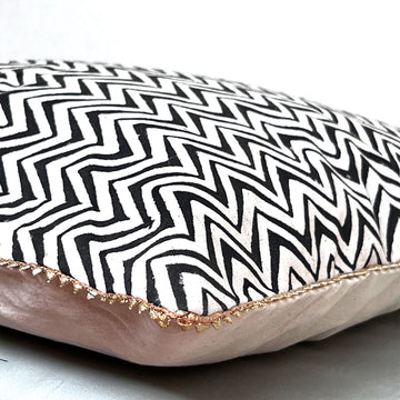 Zig-Zag Black & White Pure Cotton Cushion Cover - 16 x 16 inches