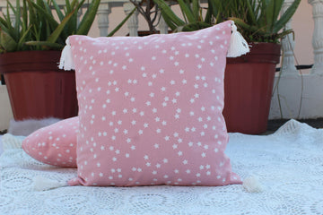 Starry Pink 100 % Pure Cotton Cushion Cover - 16 x 16 inches | Peacoy