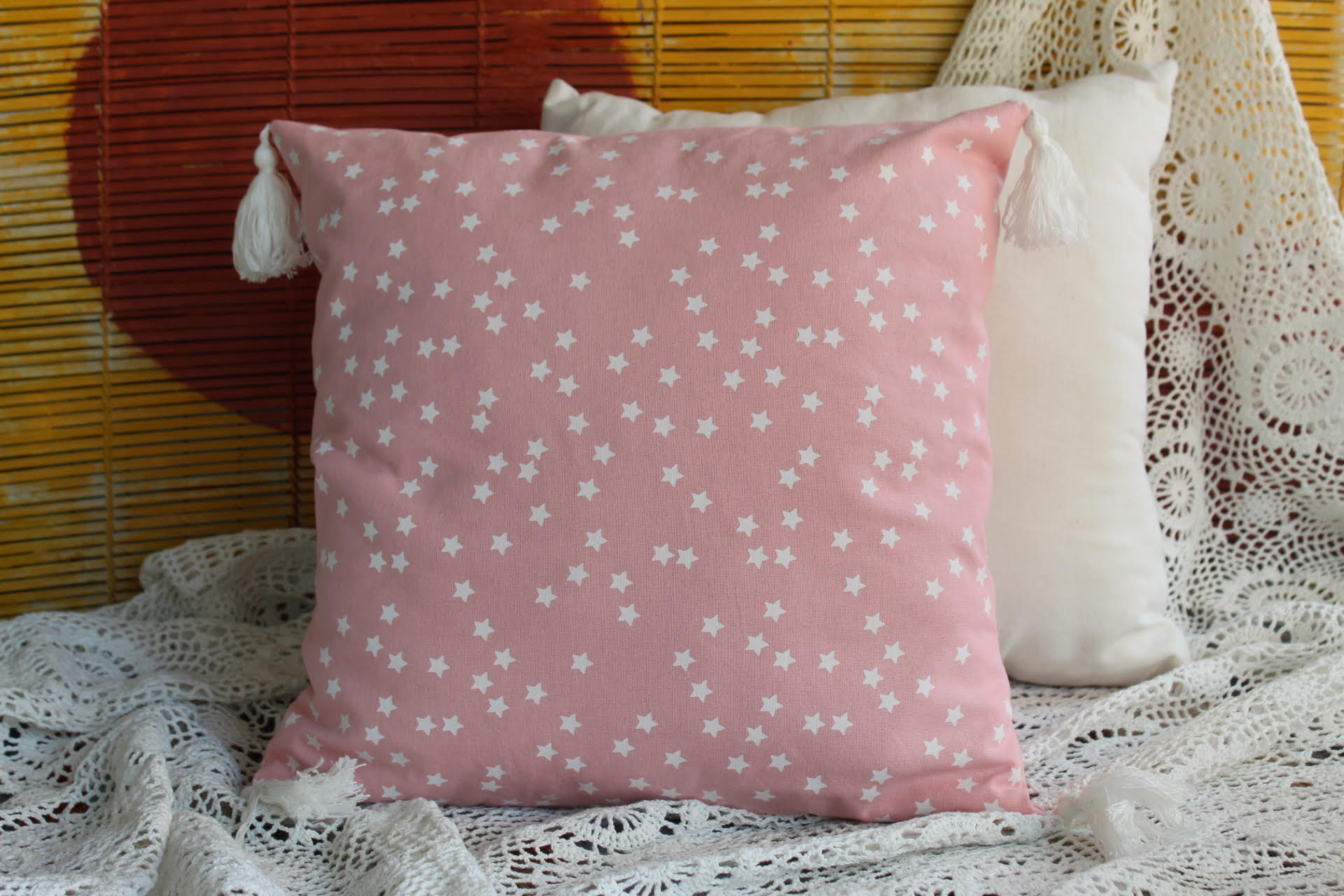 Starry Pink 100 % Pure Cotton Cushion Cover - 16 x 16 inches | Peacoy