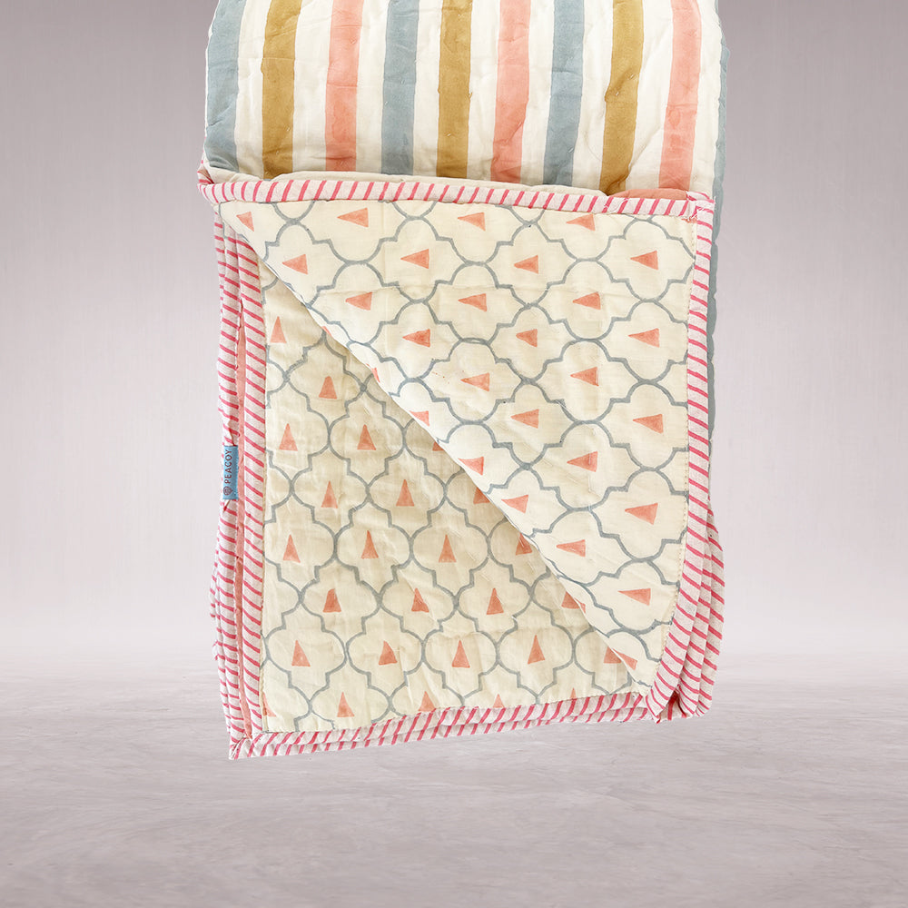 Reversible Dreamy Stripes Multicolour Soft Quilt - 90 inches x 60 inches