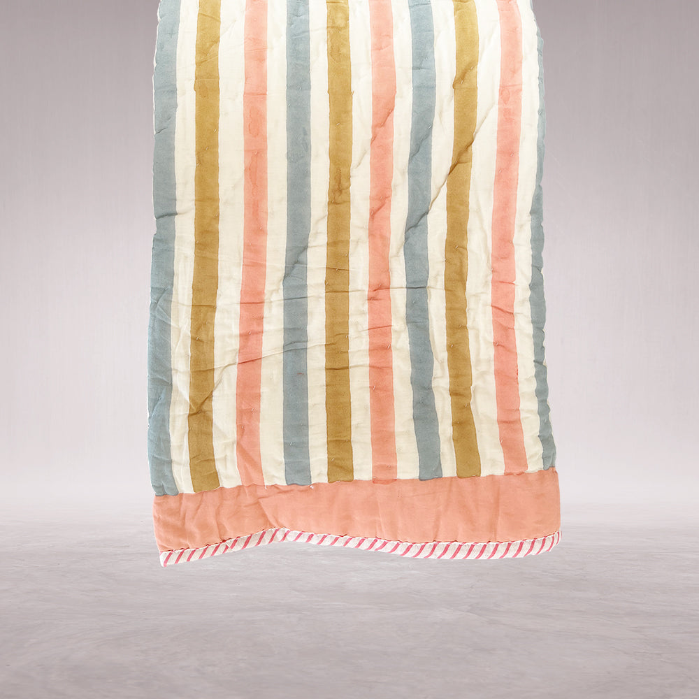 Reversible Dreamy Stripes Multicolour Soft Quilt - 90 inches x 60 inches