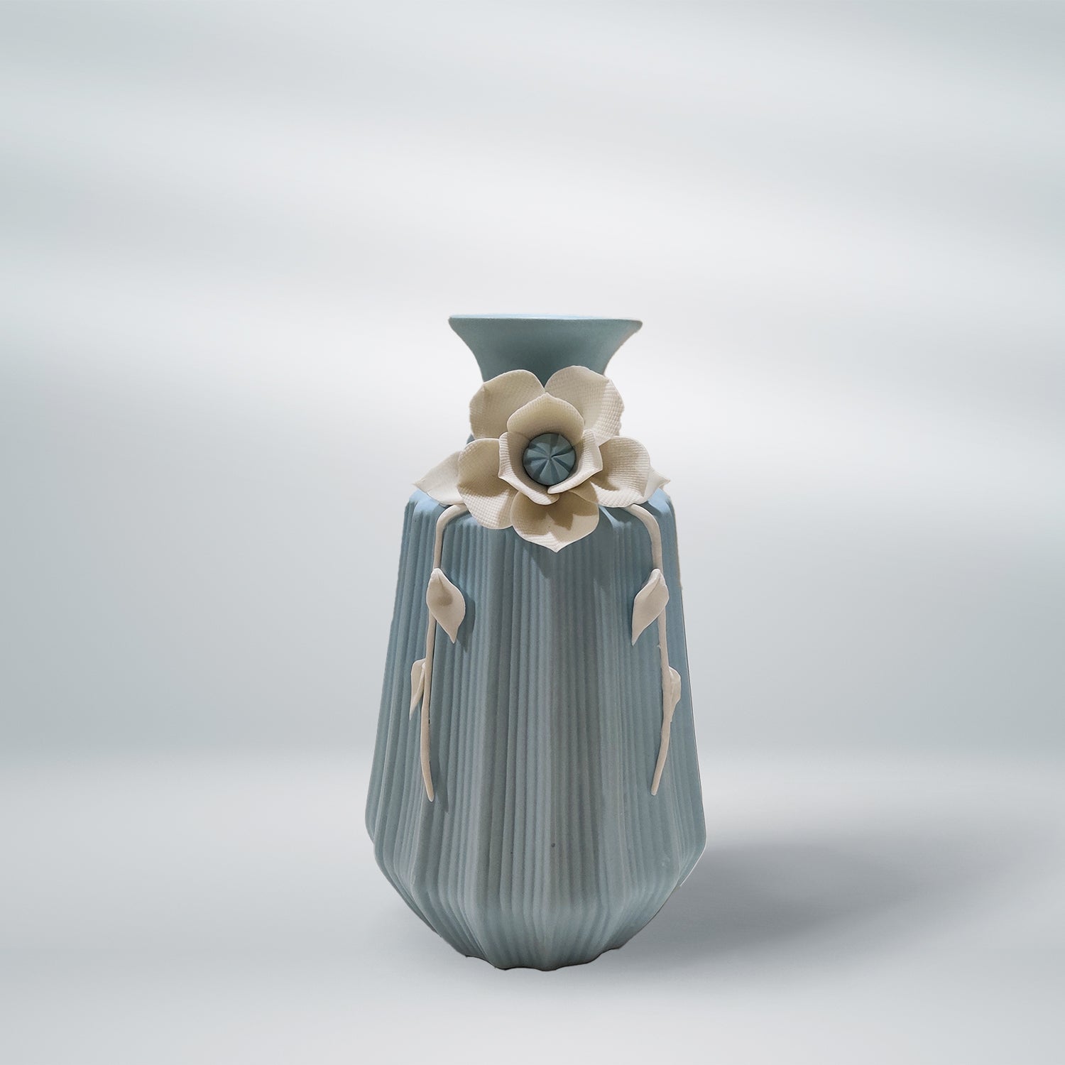 Elegant Floral Sky Blue Ceramic Flower Vase / Pot - 11 x 5 inches | Peacoy