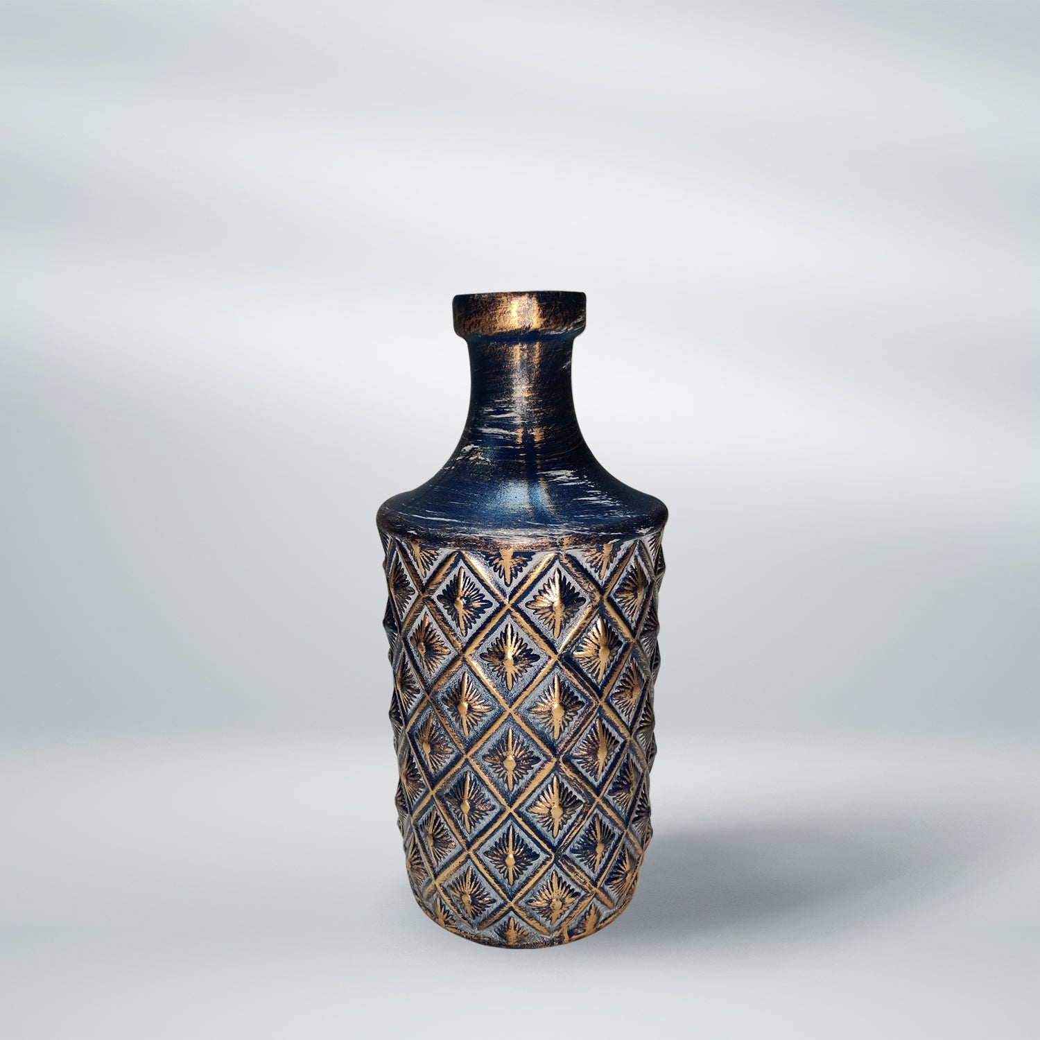 Love For Glory Blue & Golden Ceramic Decorative Vase/Pot - 11 inches x 4.5 inches