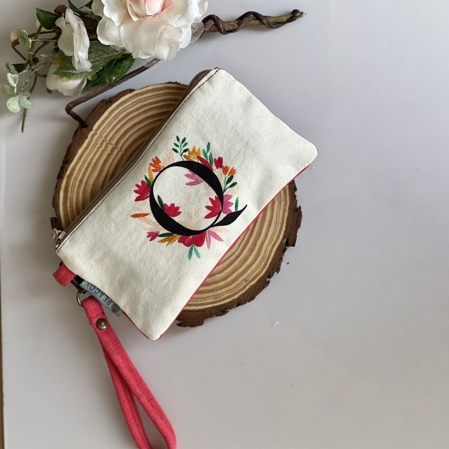 Alphabet Q 100% Cotton White Utility Pouch - 7 inches x 5 inches | Peacoy