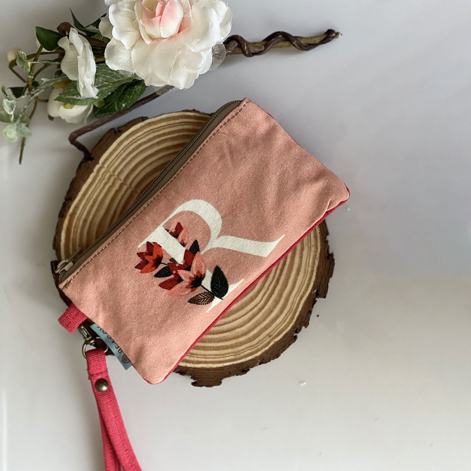 Alphabet R 100% Cotton Pink Utility Pouch - 7 inches x 5 inches | Peacoy