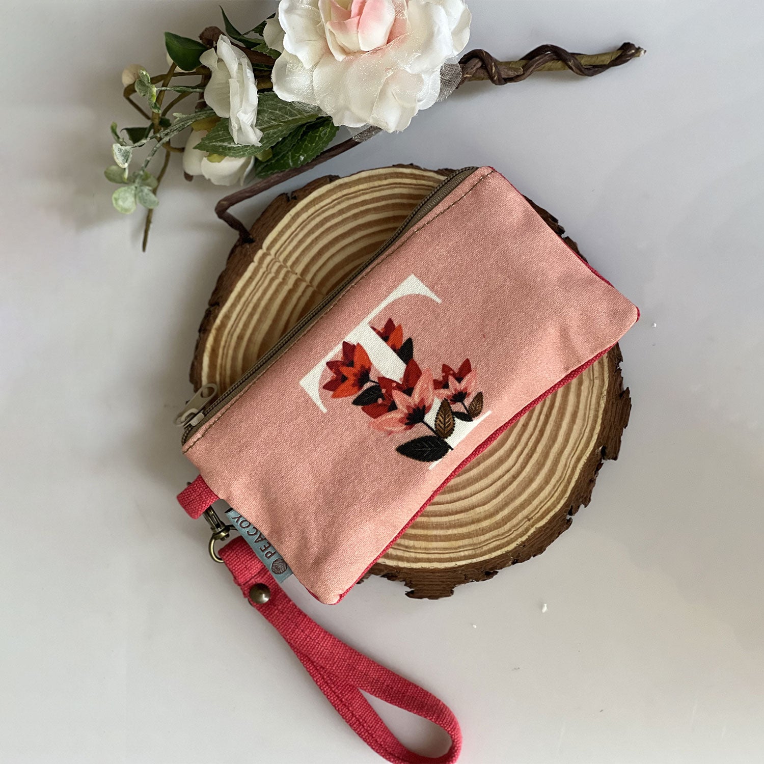 Alphabet T 100% Cotton Pink Utility Pouch - 7 inches x 5 inches | Peacoy