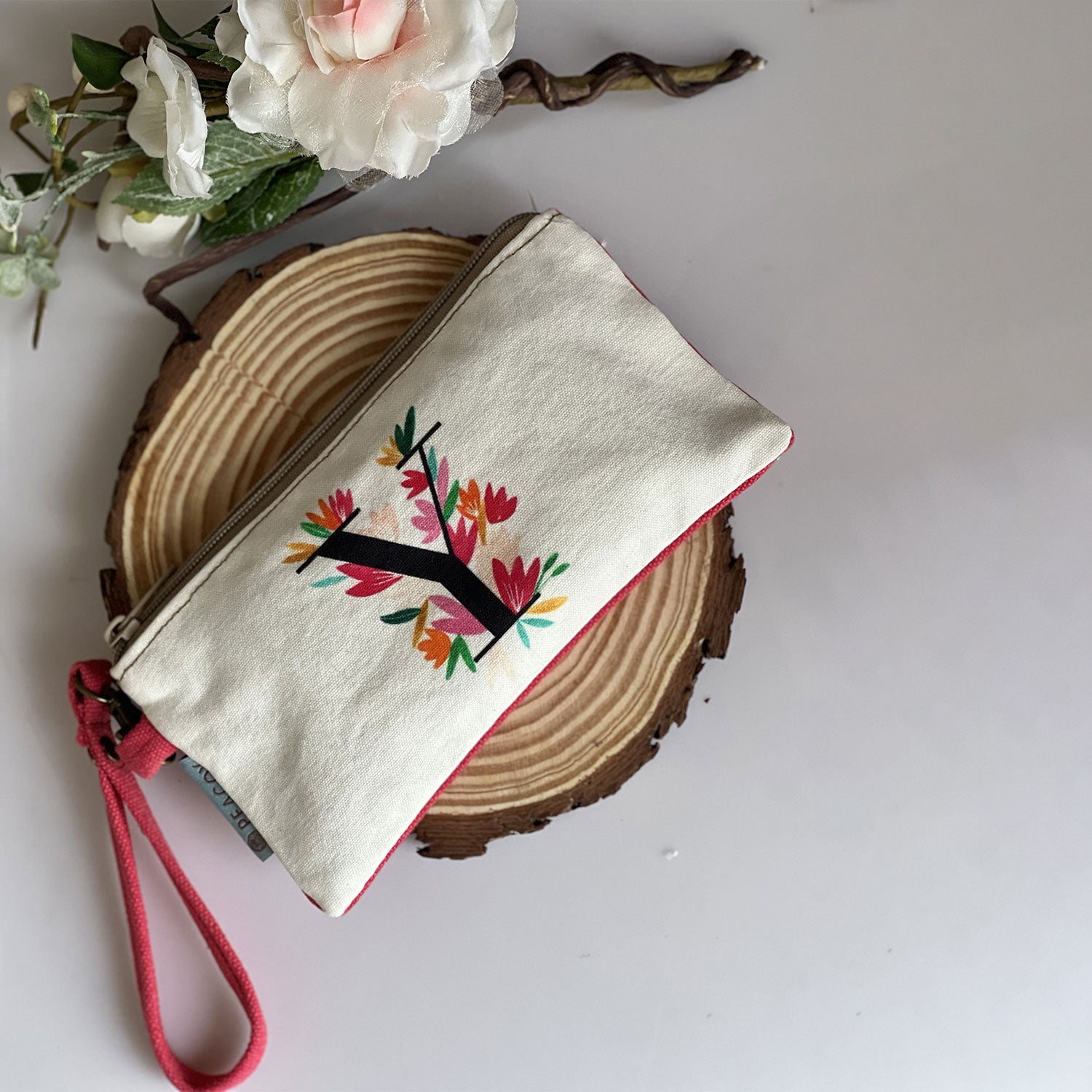 Alphabet Y 100% Cotton White Utility Pouch - 7 inches x 5 inches | Peacoy